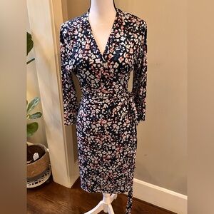 Banana Republic Navy Floral Long Sleeve Wrap Dress